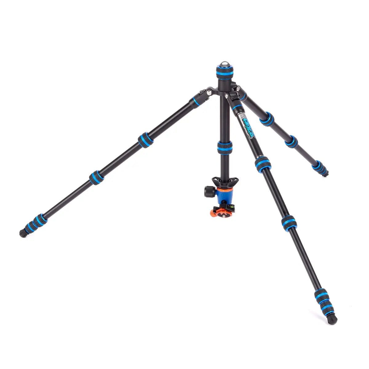 Black and blue tripod on a white background