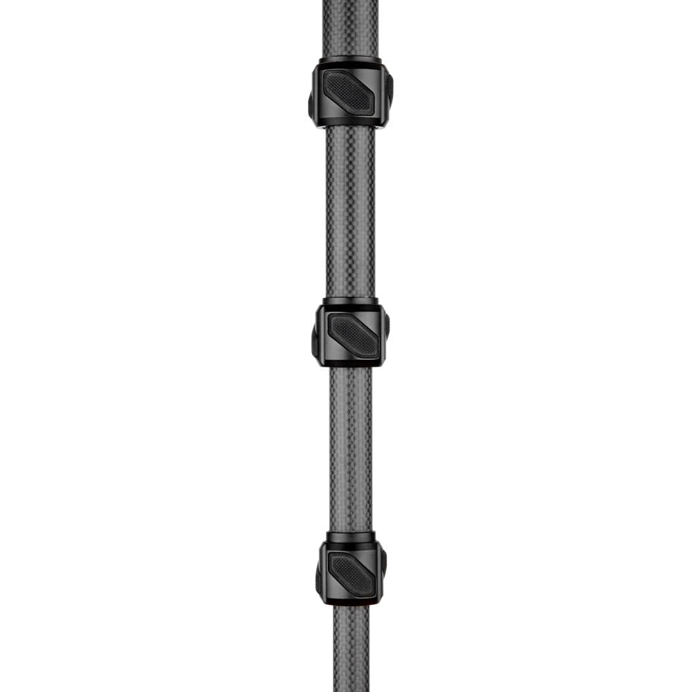 A close-up of a black carbon-fiber-patterned strap or band with three adjustable black plastic buckle sections, shown vertically against a plain white background.