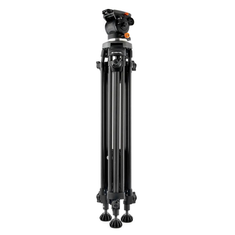 Black tripod with a ball head on a white background