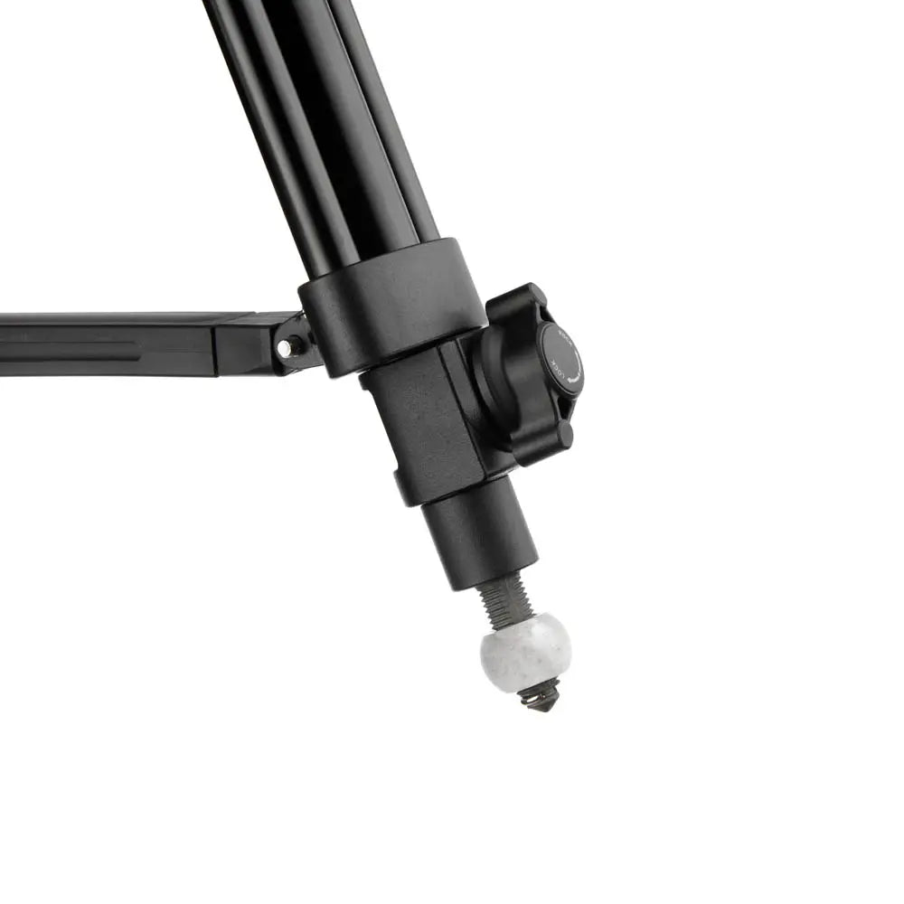 Black adjustable tripod leg on a white background