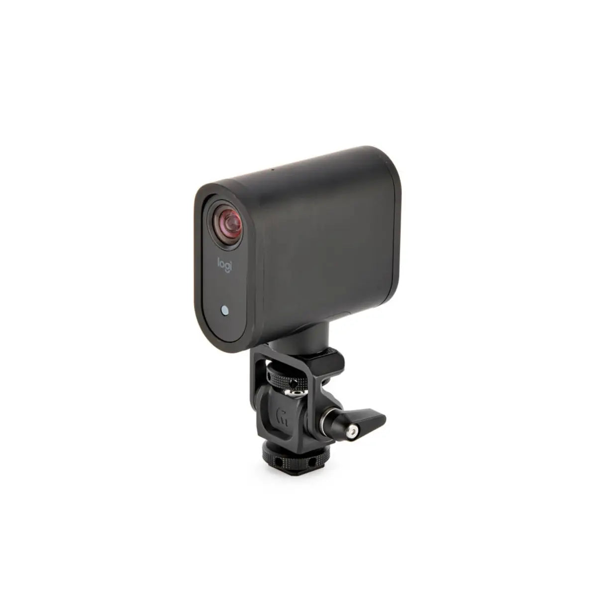 Black camera with a mount on a white background