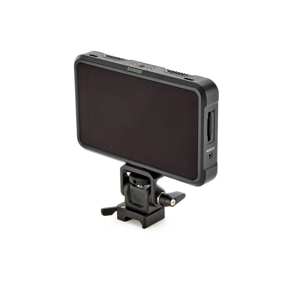 Camera monitor with microphone attachment on a white background
