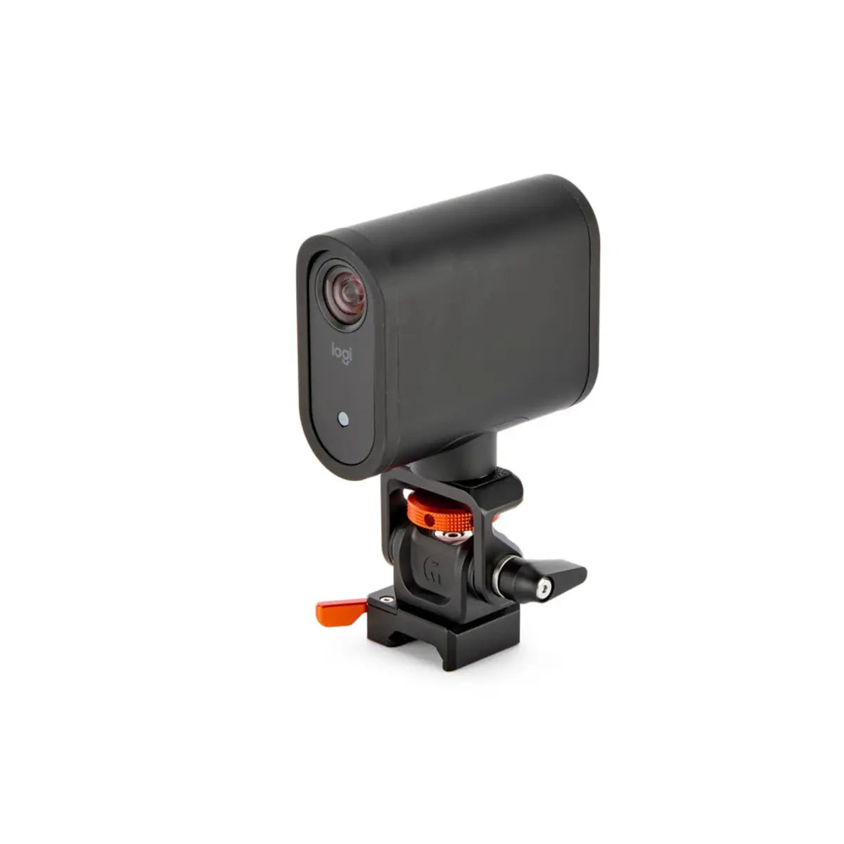 Black camera with a mount on a white background