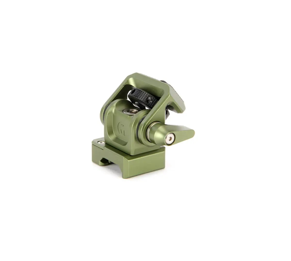 Green metal component on a white background