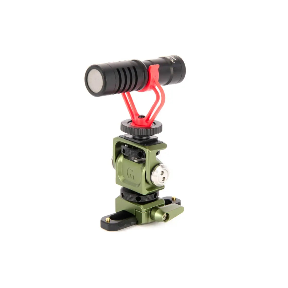 Camera microphone and mount on a white background