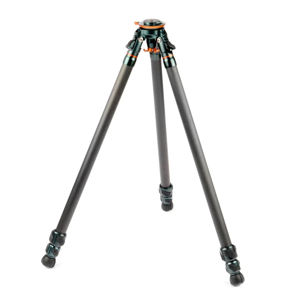 Black tripod with orange accents on a white background