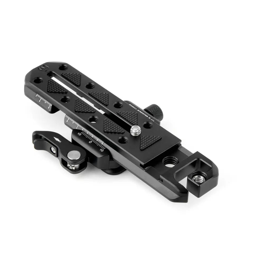 Black camera accessory on a white background