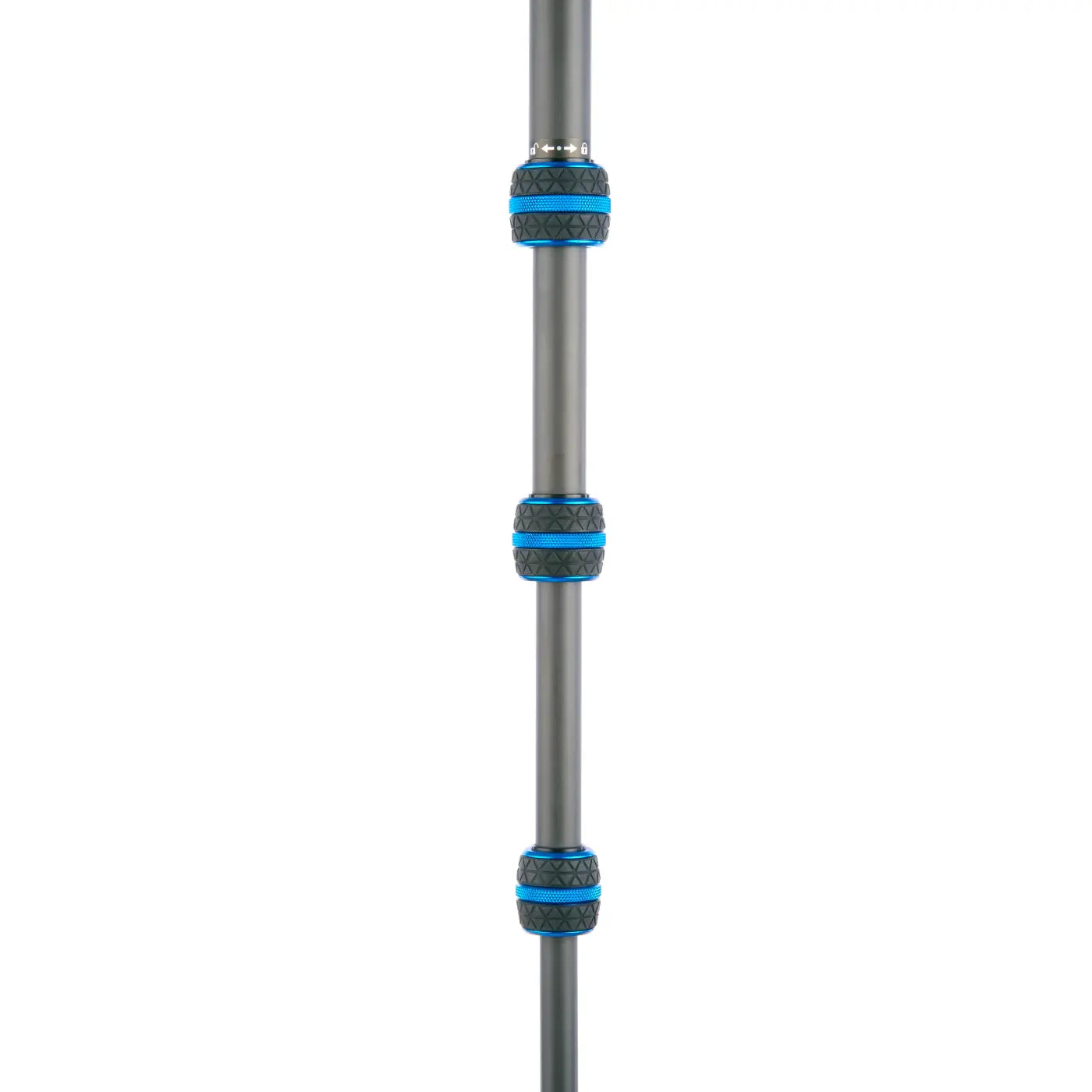 Fishing rod with blue and black grips on a white background