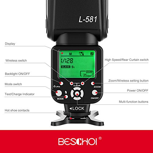 Beschoi L541 Speedlite Flash Universal On-camera Flash with LCD Display - Nikon