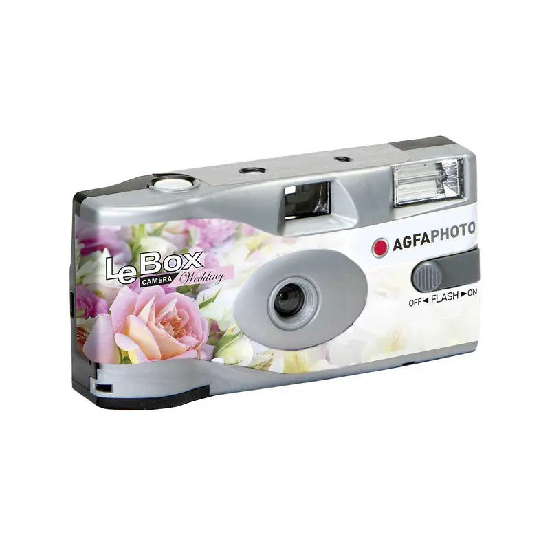 AgfaPhoto LeBox camera with floral design on a white background
