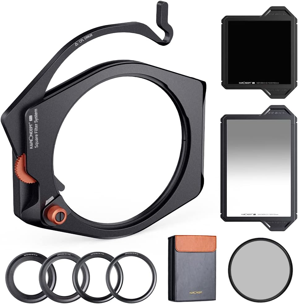 K&F Concept Pro Square ND CPL Filter Set, ND1000, 95MM CPL, GND8, 100mm Filter Holder Kit, Adapter Rings 67mm 72mm 77mm 82mm (X-PRO Series)
