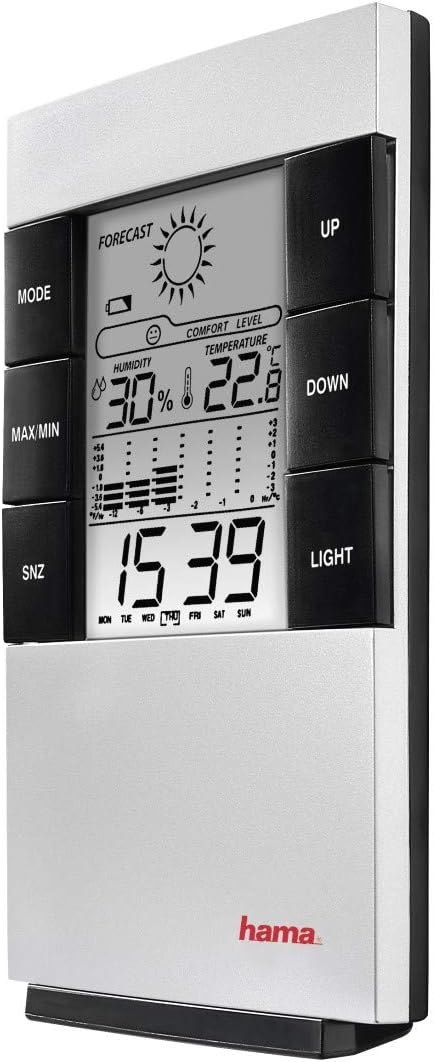 Hama 186379 TH-200 Weather Station (Silver, Indoor Hygrometer, Indoor Thermometer, Battery, AAA)