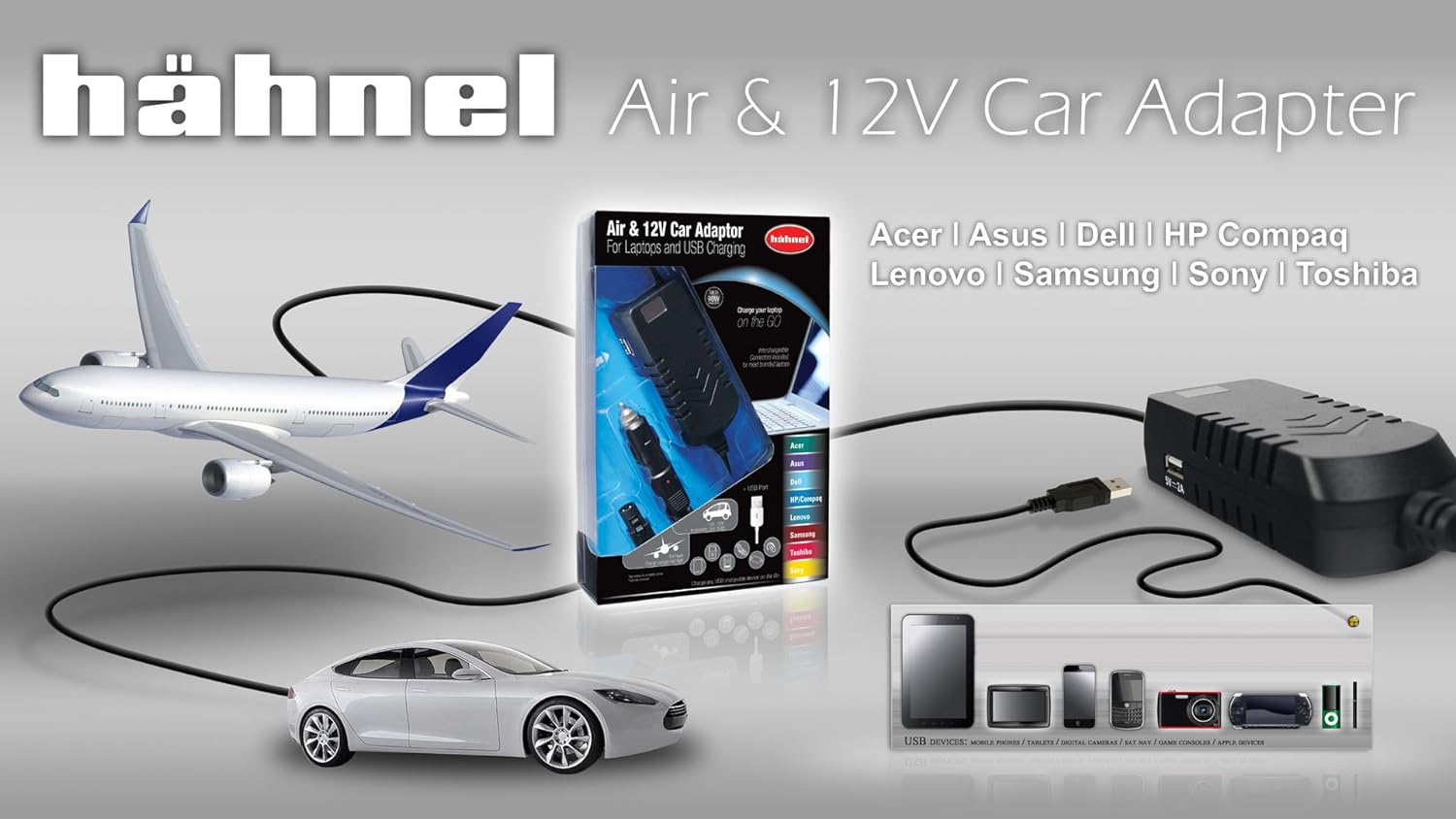 Hahnel Car and Air Power Adaptor with 12V Car and Empower Airline Plugs