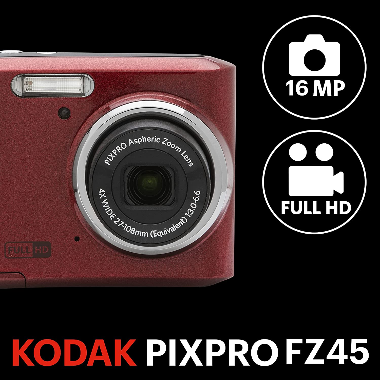 Kodak PIXPRO FZ45 16MP Digital Camera - Red