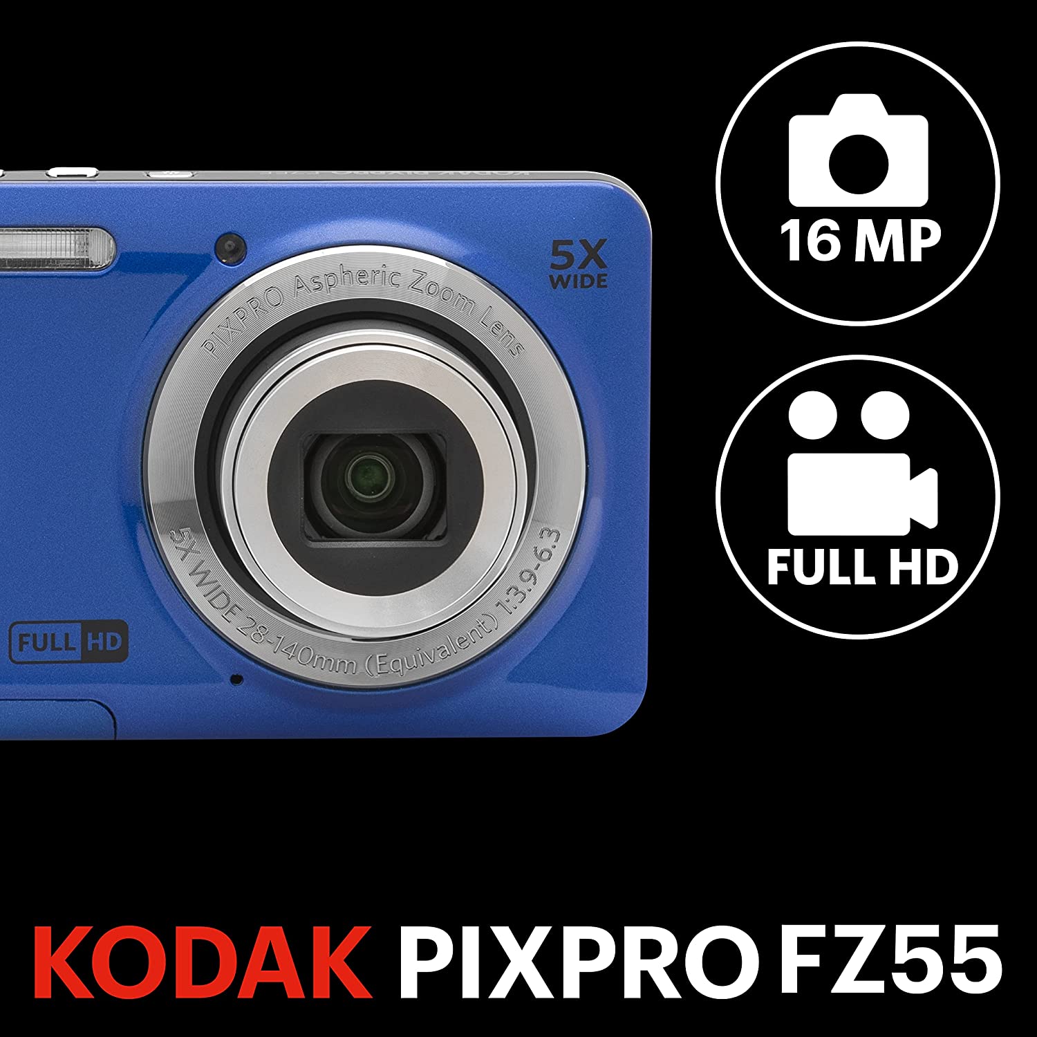 Clearance Kodak PIXPRO FZ55 16MP 5x Zoom Compact Camera - Blue