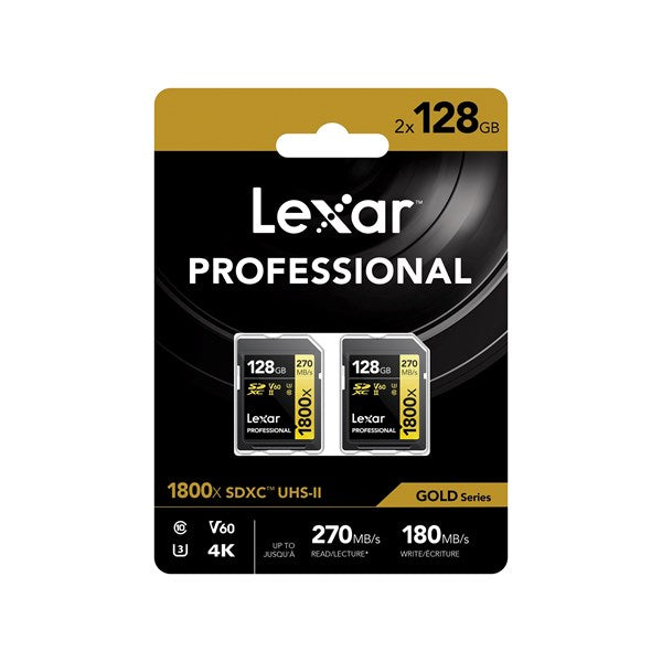 Lexar Pro 128GB 1800x SDXC U3 (V60) UHS-II memory card (2 pack)