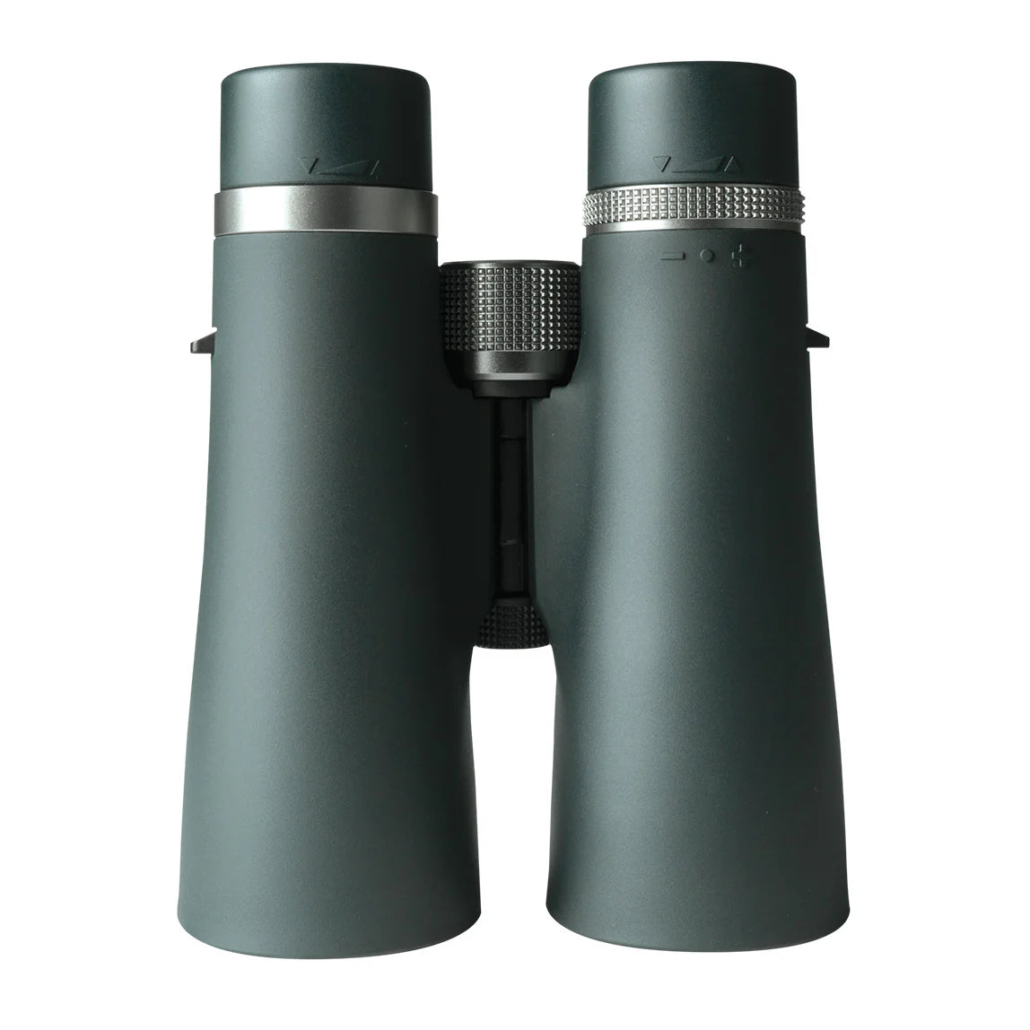 Pair of green binoculars on a white background