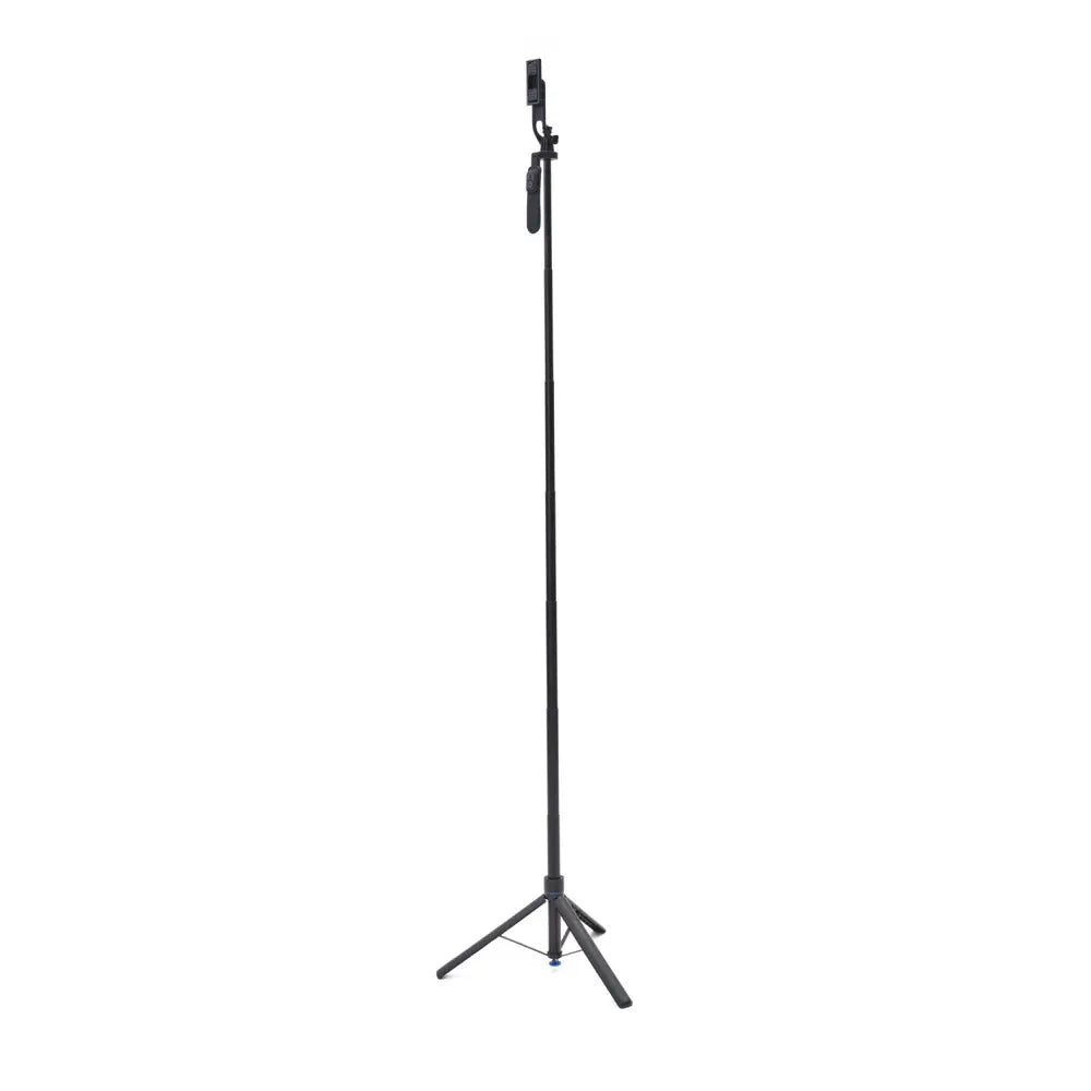 Black microphone stand on a white background