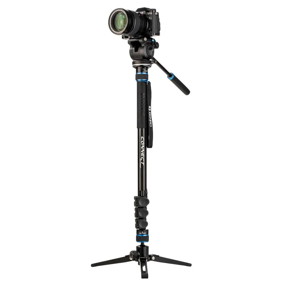 Benro MCT28AF Alu Connect Monopod Kit - Lever Leg Lock - 3 Leg Base - S2PRO Head front with camera attached