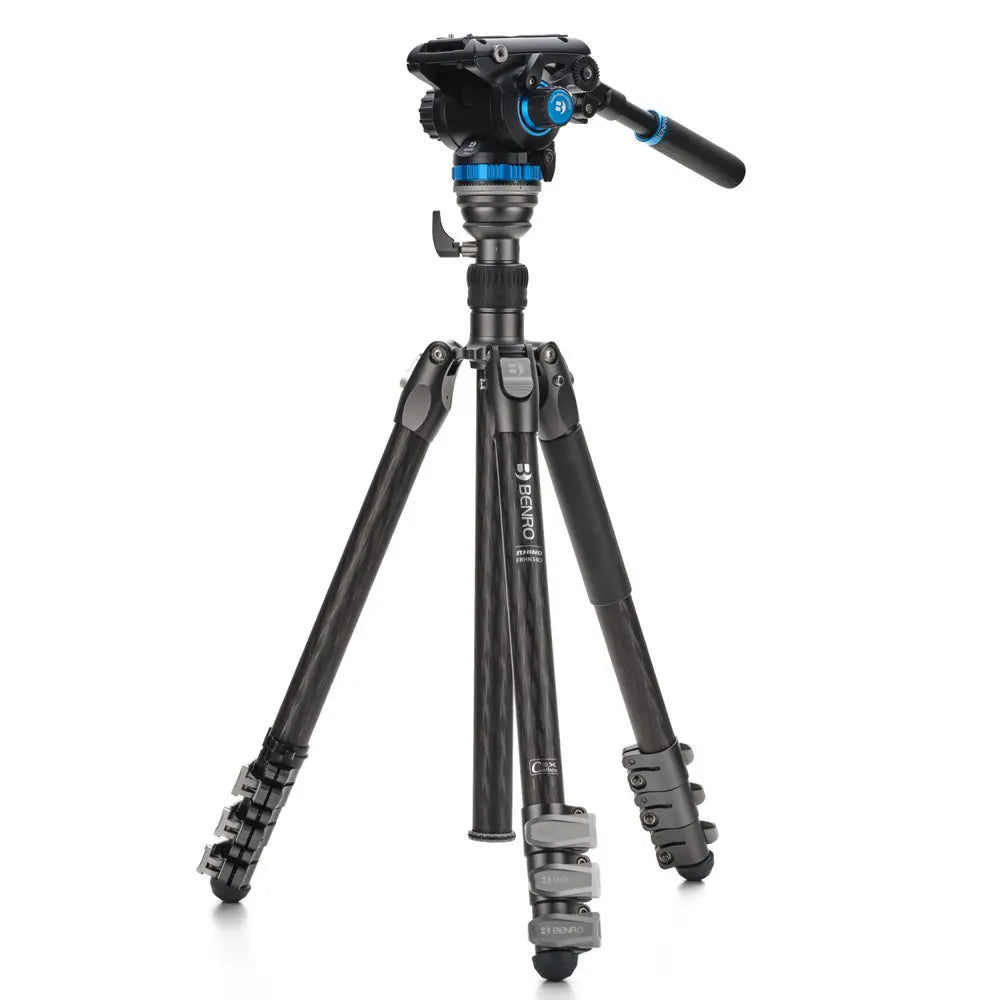 Camera tripod with head on a white background