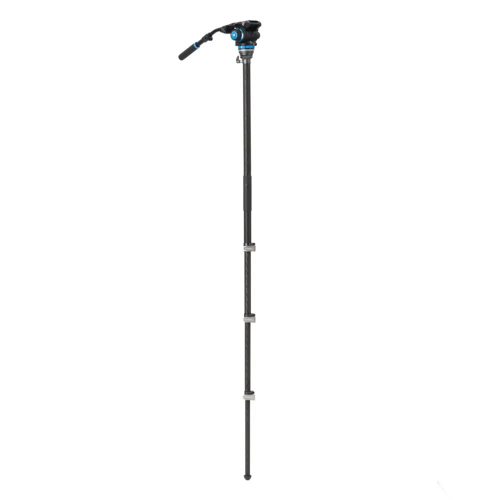 Black adjustable tripod on a white background