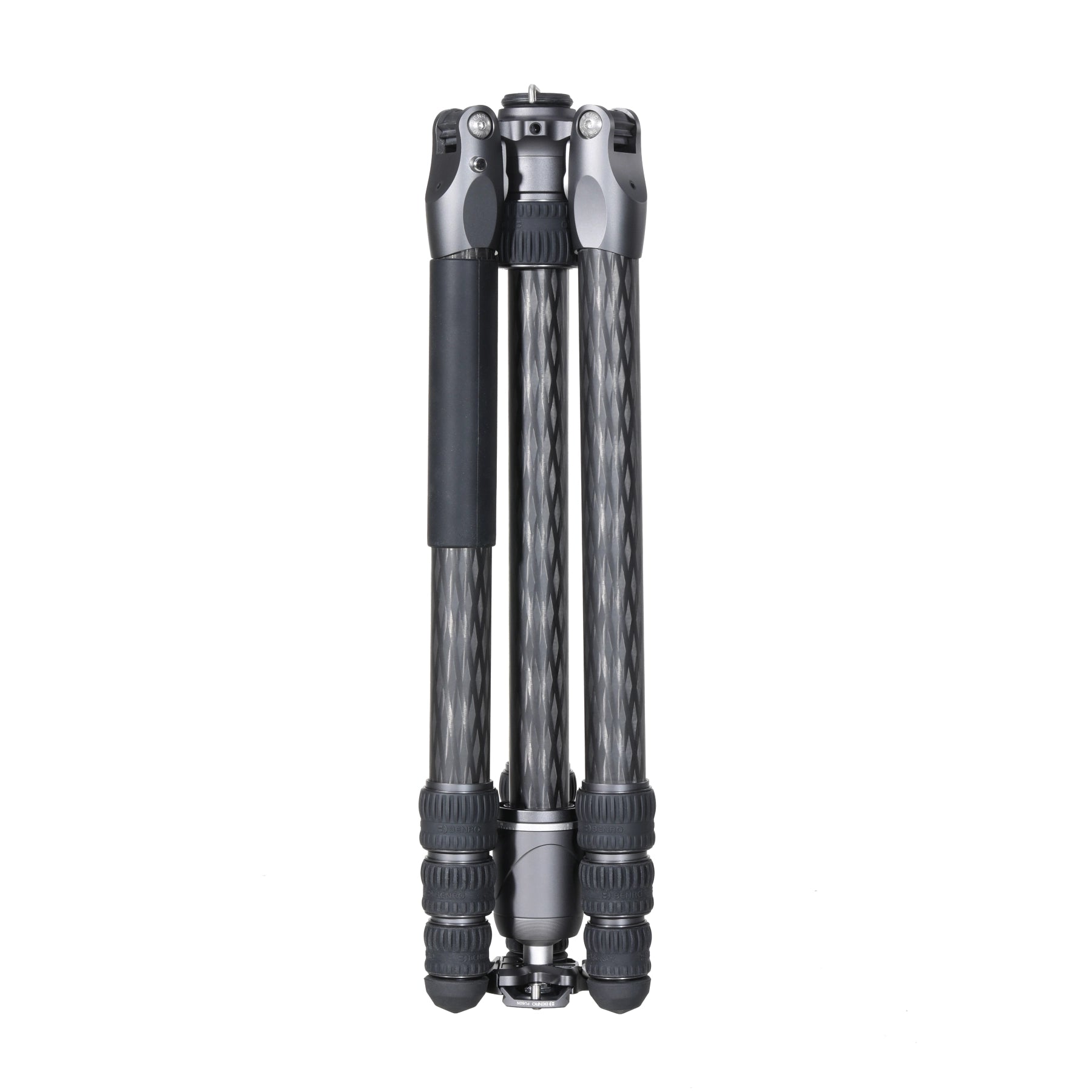 Benro Rhino Carbon Fiber Travel Tripod with VX30 Head FRHN34CVX30 side angle with legs folded in travel position