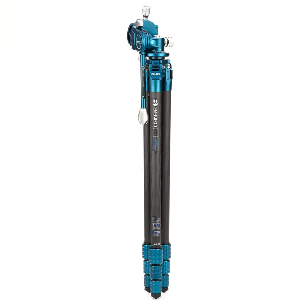 Blue and black tripod on a white background