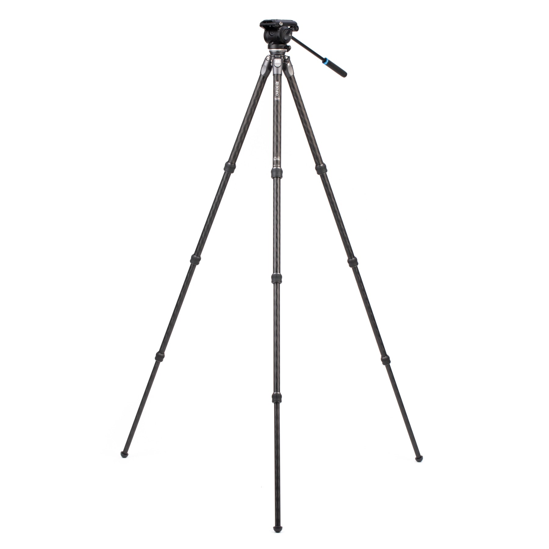 Benro Tortoise 24CLV Carbon Fibre Video Tripod with S4PRO Video Head Kit side angle with legs extended