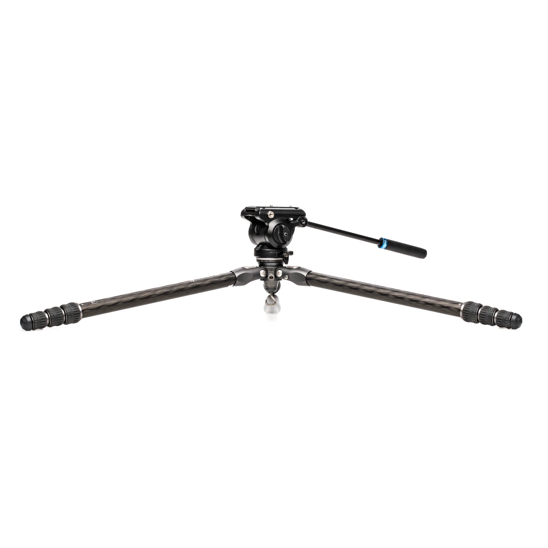 Benro Tortoise 24CLV Carbon Fibre Video Tripod with S4PRO Video Head Kit side angle with legs folded horizontally