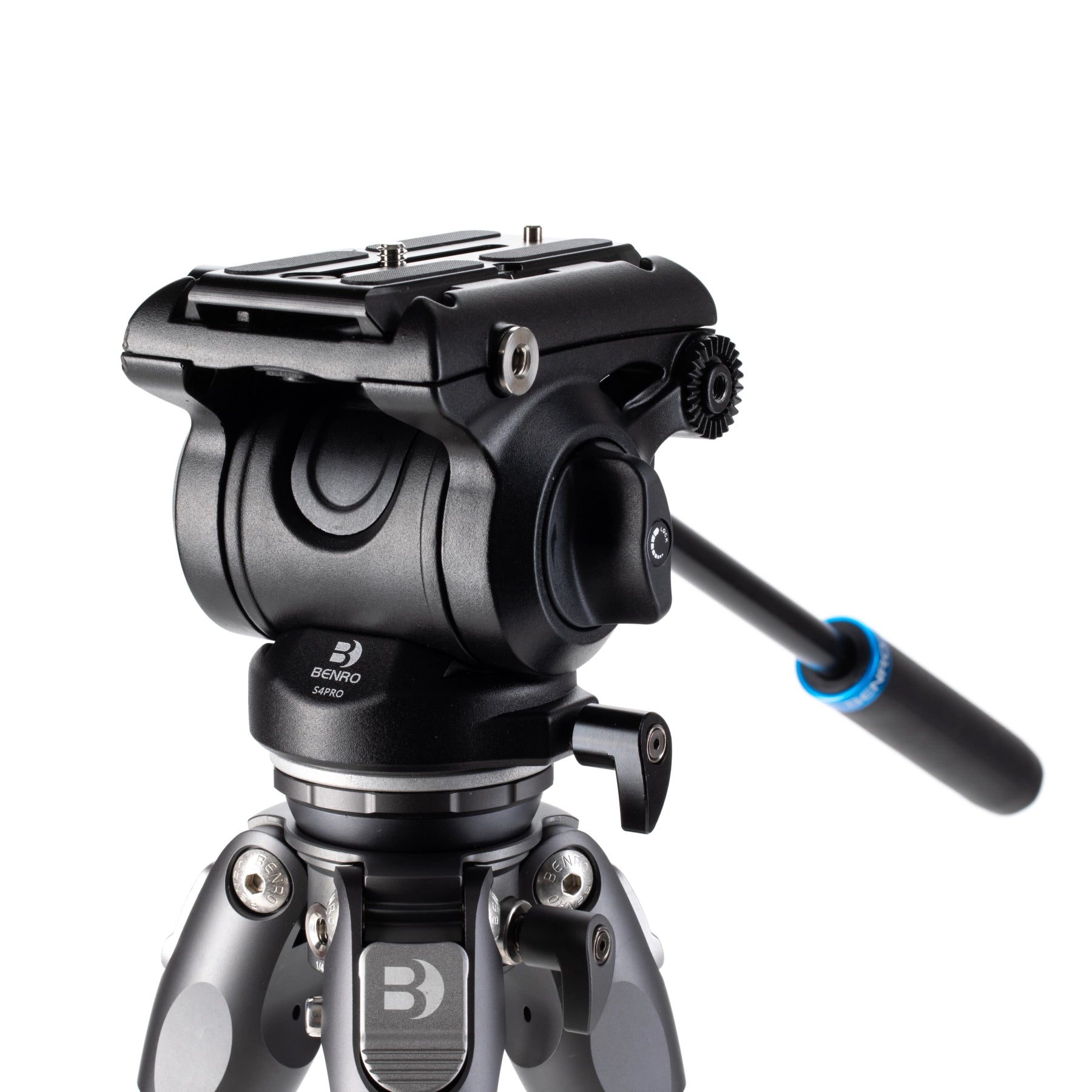 Benro Tortoise 24CLV Carbon Fibre Video Tripod with S4PRO Video Head Kit side angle of video head