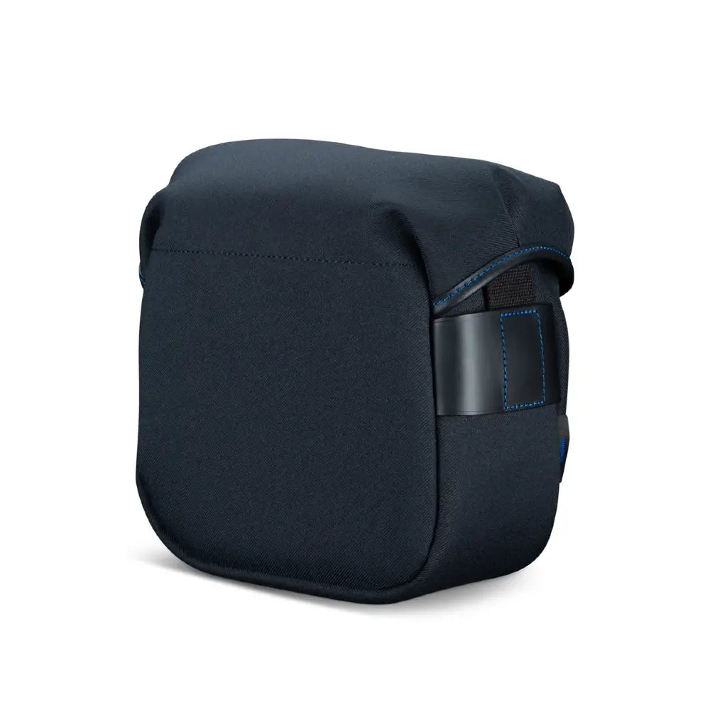 Black camera bag on a white background
