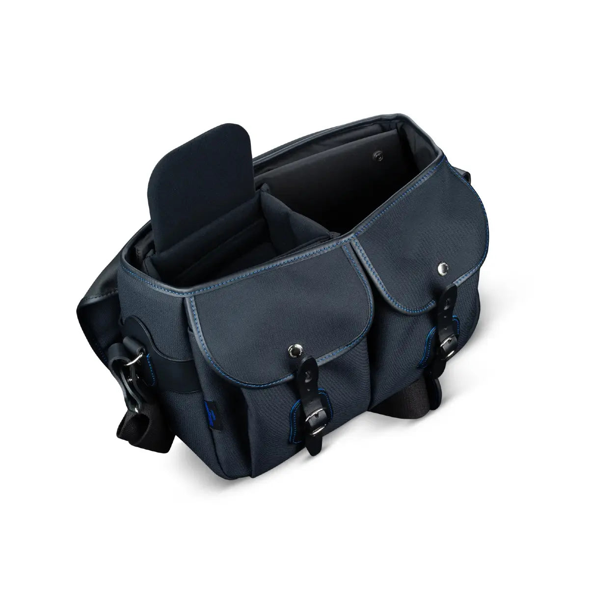 Gray saddlebag with black interior on a white background