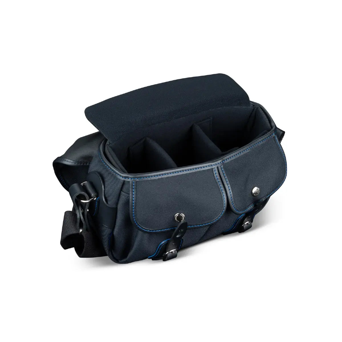 Navy blue bag with compartments on a white background