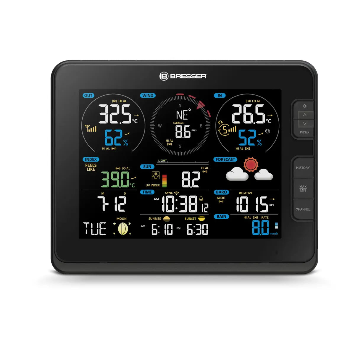 Bresser digital weather station with large display on a white background