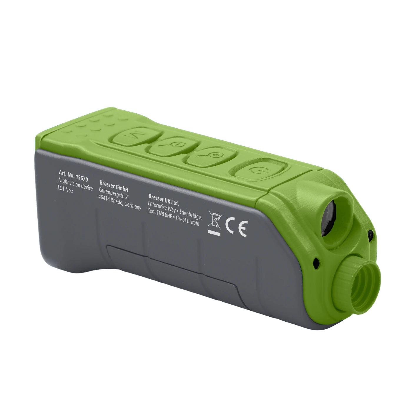 Green and gray electronic device on a white background