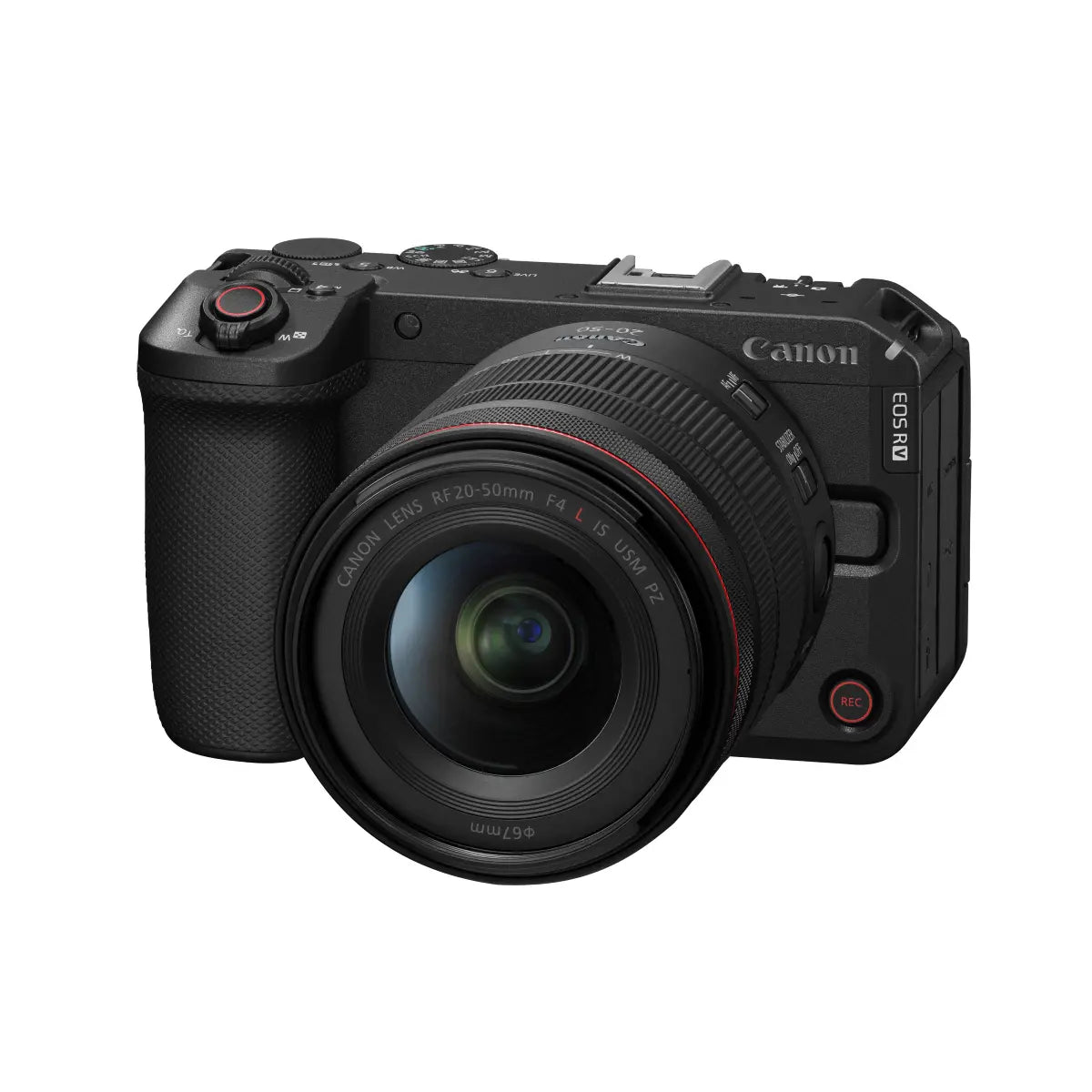 Canon EOS RP camera with lens on a white background