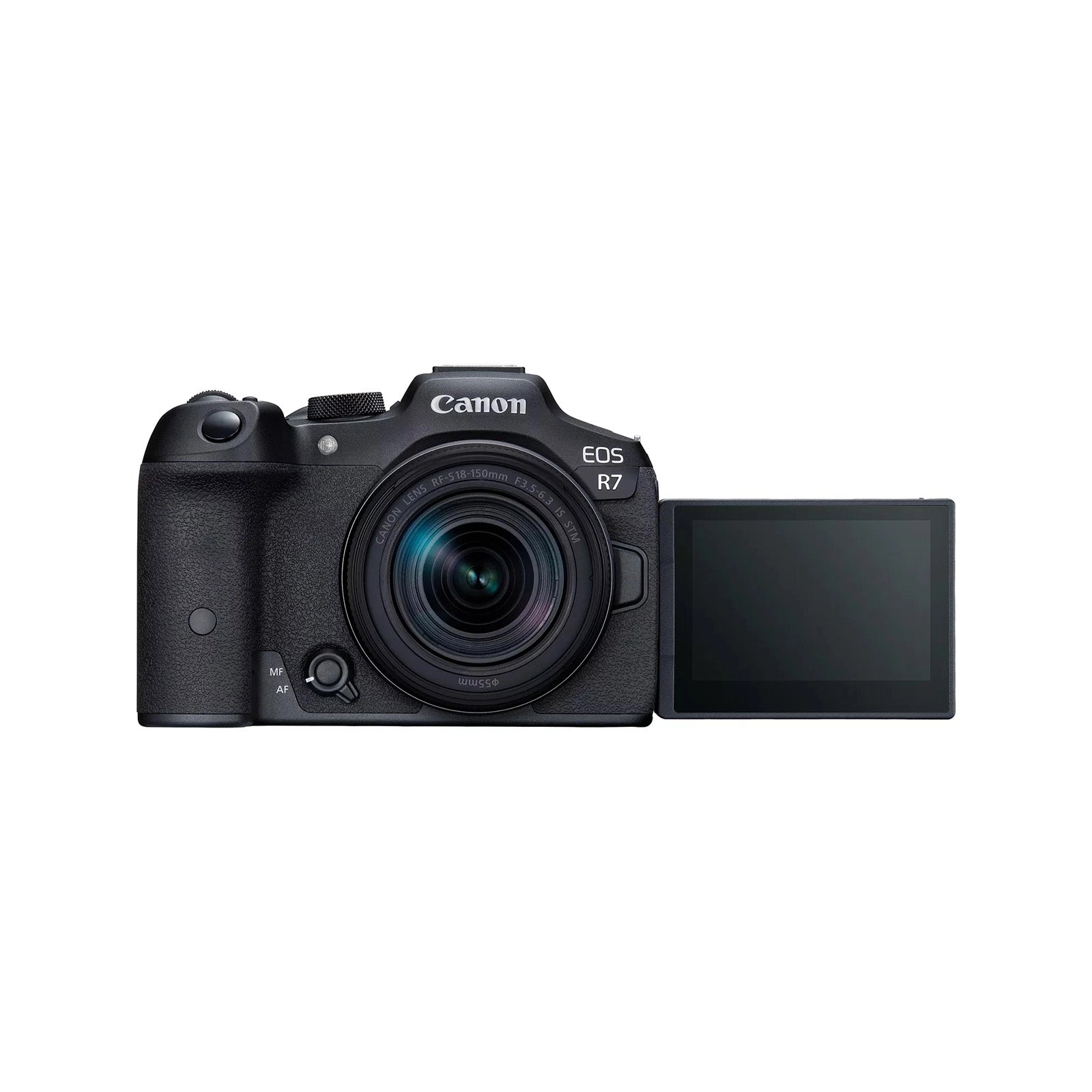 Canon EOS R7 Mirrorless Camera Body Only front angle with screen rotated