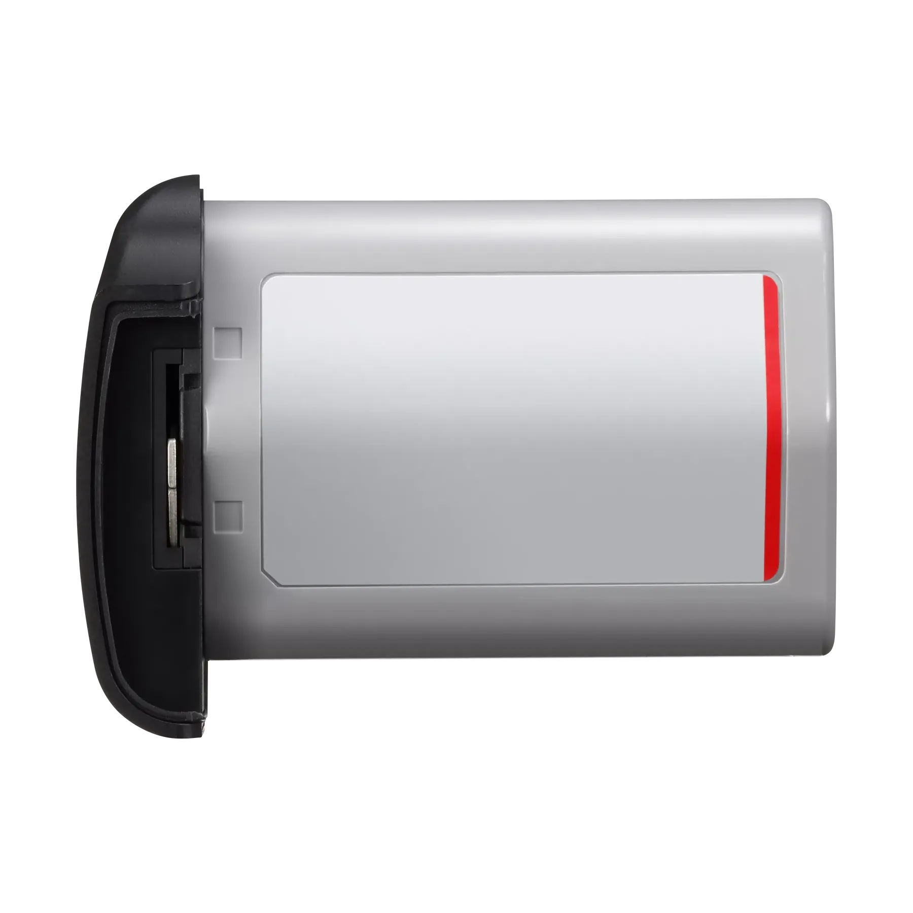 Close-up of the Canon LP-E19 with a metallic finish on a white background