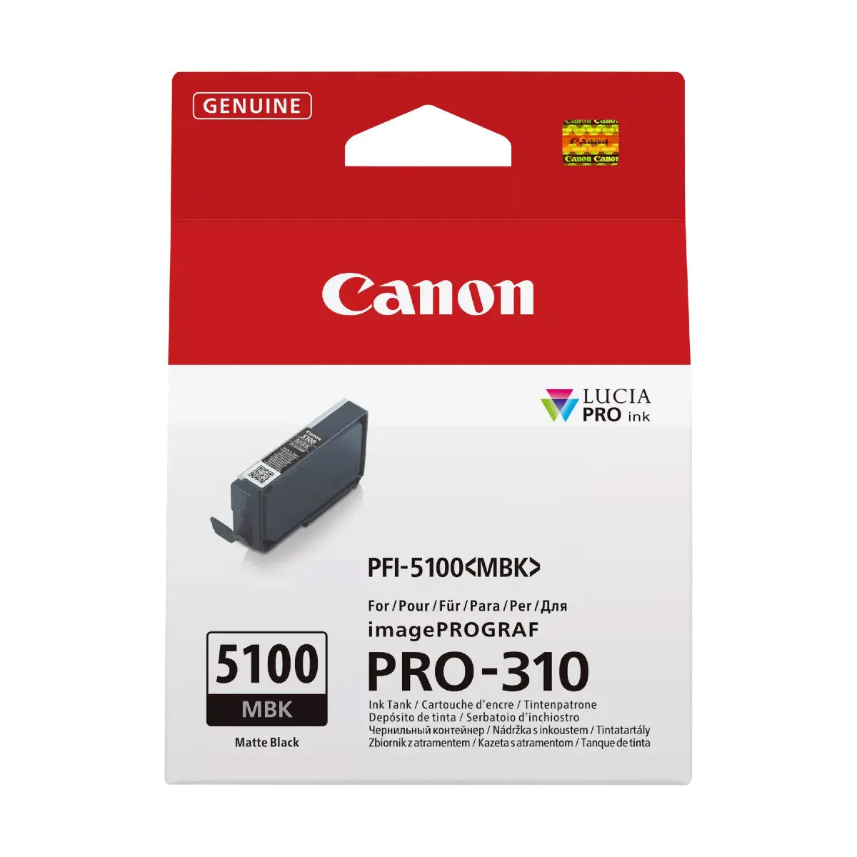 Canon ink cartridge packaging with red top and white label