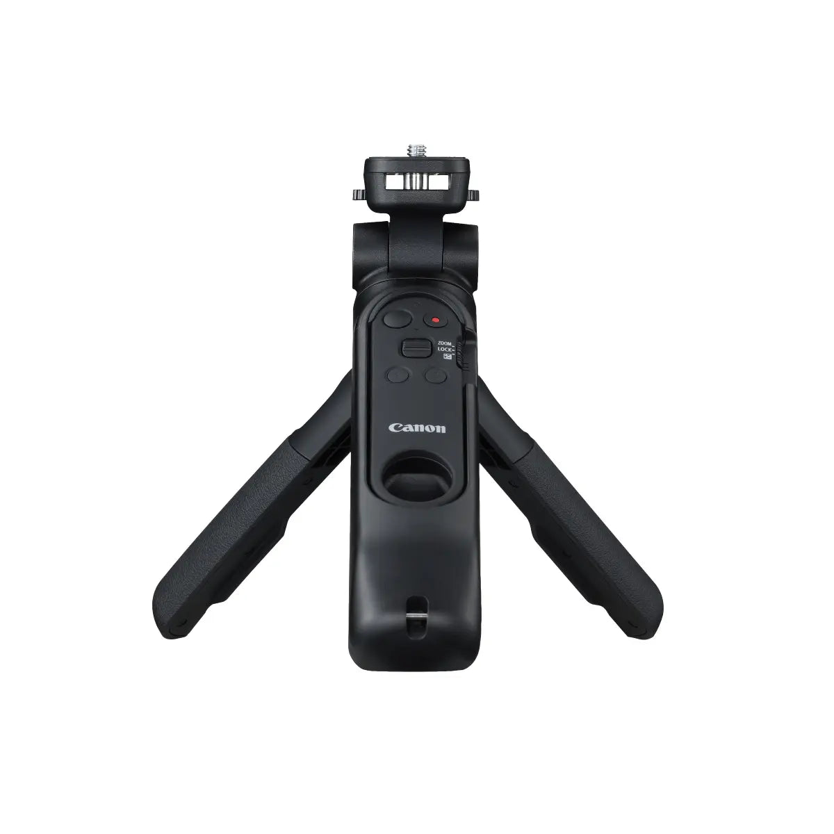 Black Canon tripod stand on a white background