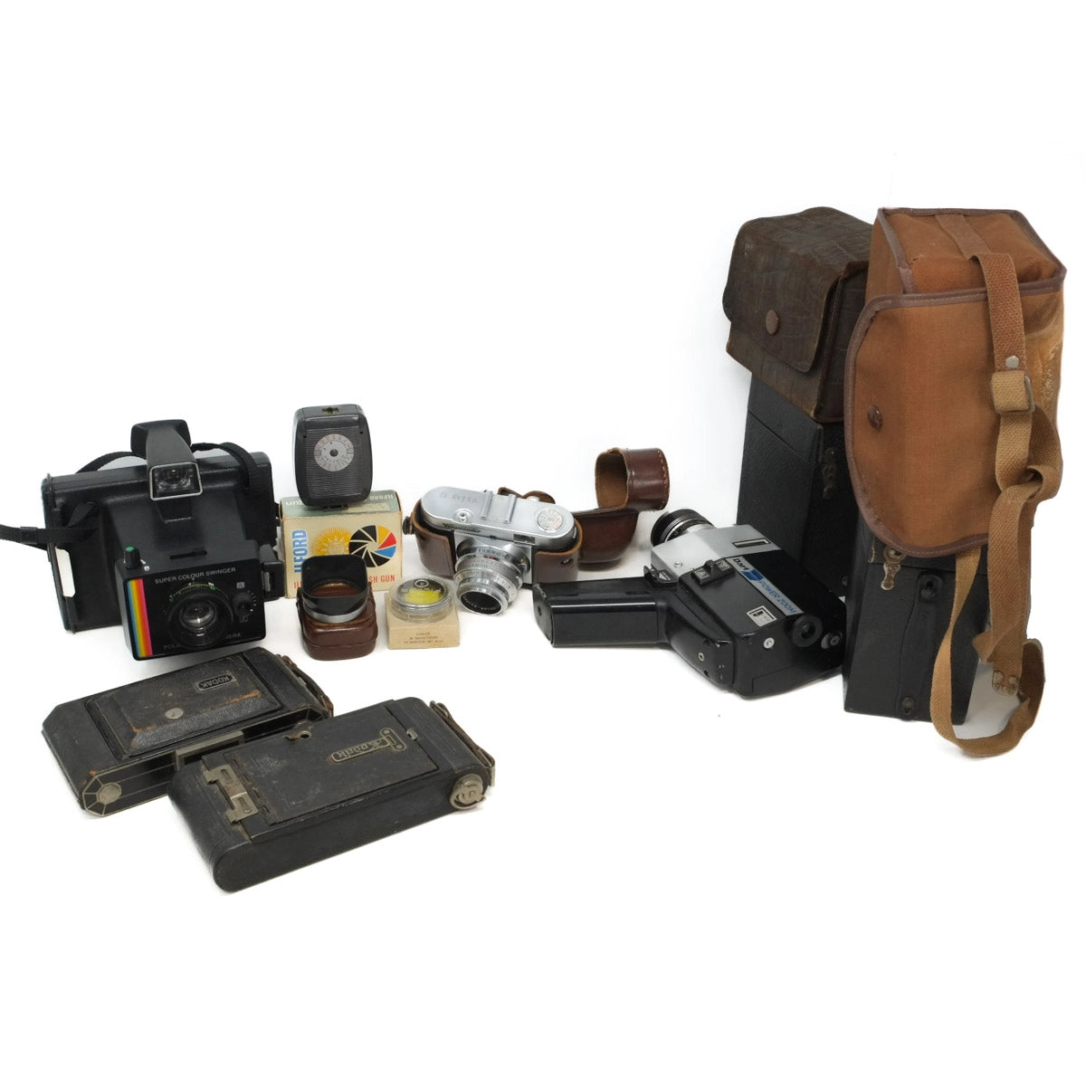 Collection of Used Old Box cameras and Folding cameras and classic cine
