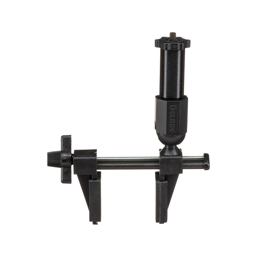 Black metal tool with adjustable components on a white background