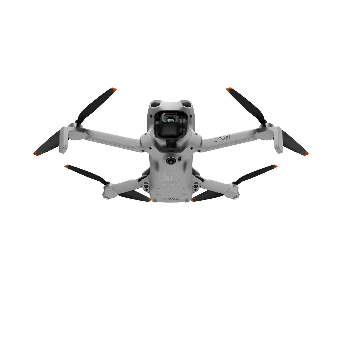 White drone with black propellers on a white background