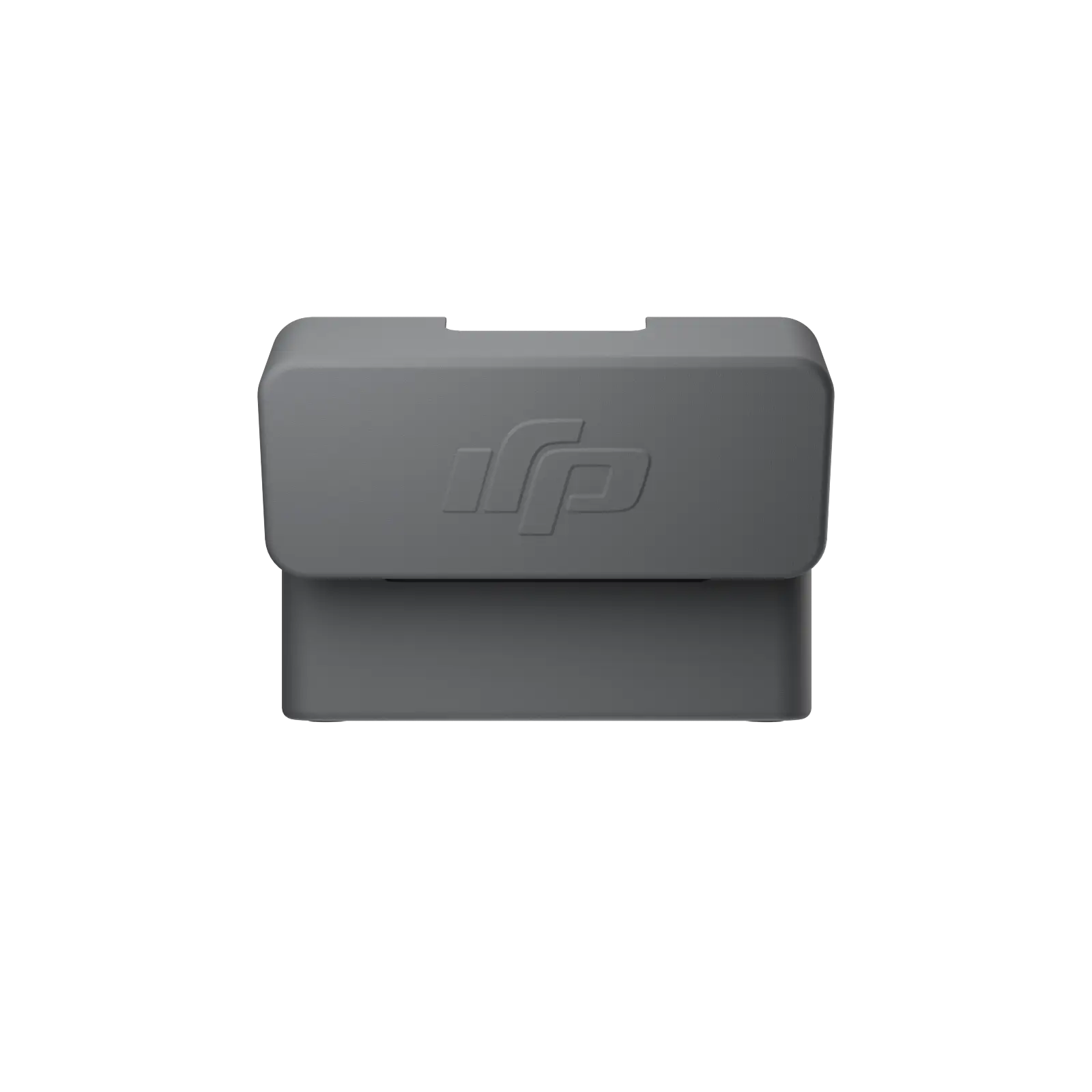 Gray battery cover with a logo on a white background