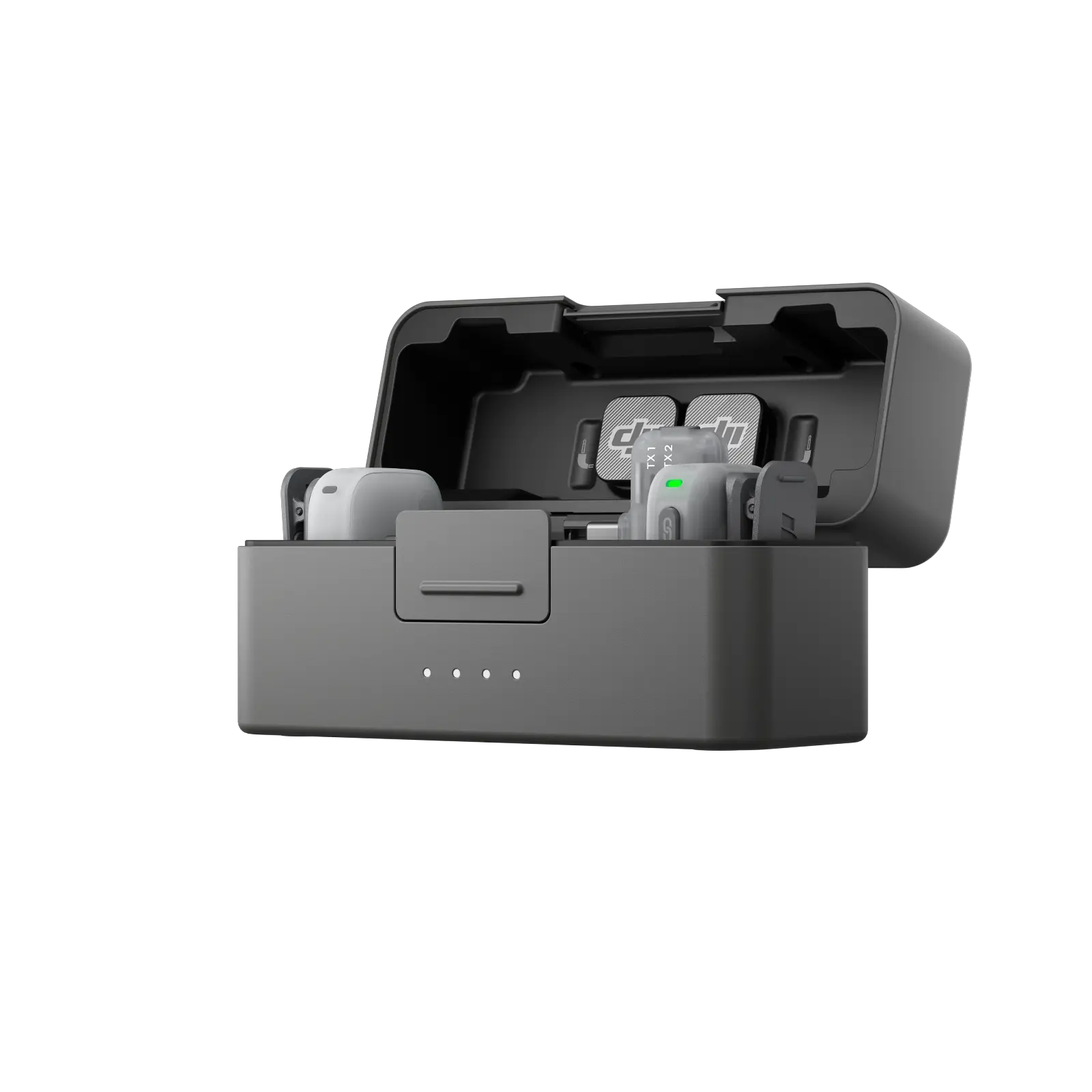 Black electronic device with components on a white background