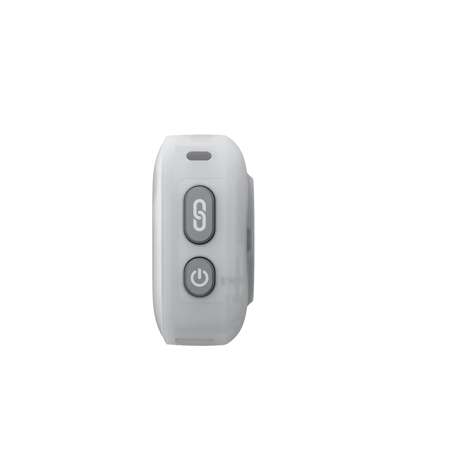 Small rectangular device with two buttons on a white background
