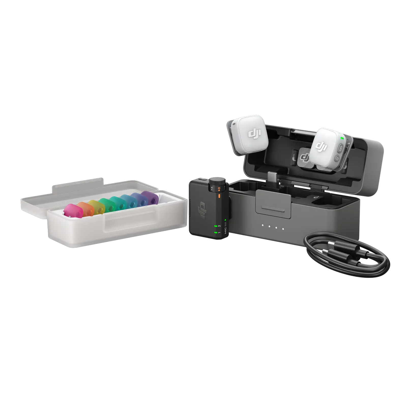 Electronic device with colorful components on a white background