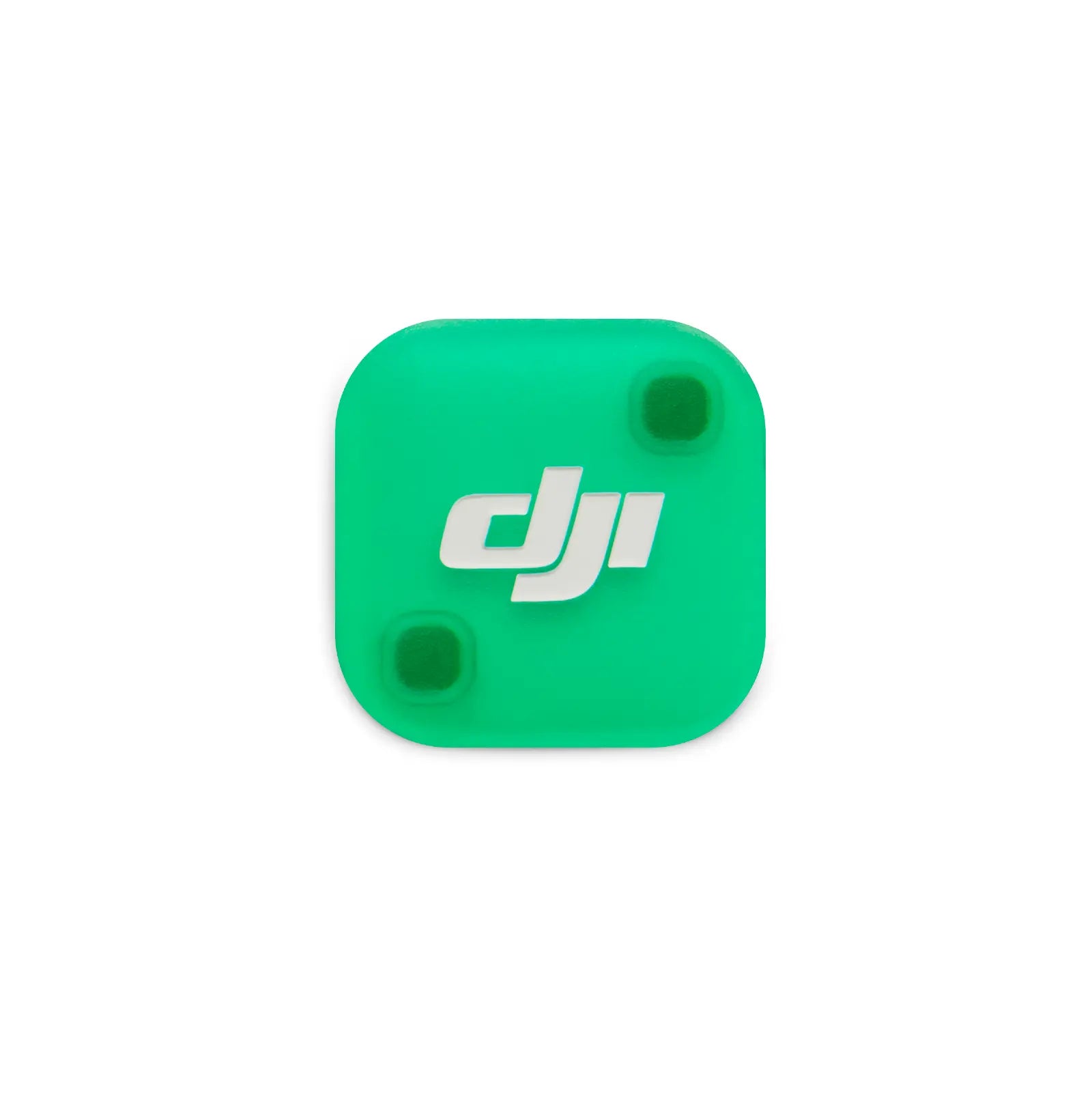 Green square sticker with DJI logo on a white background