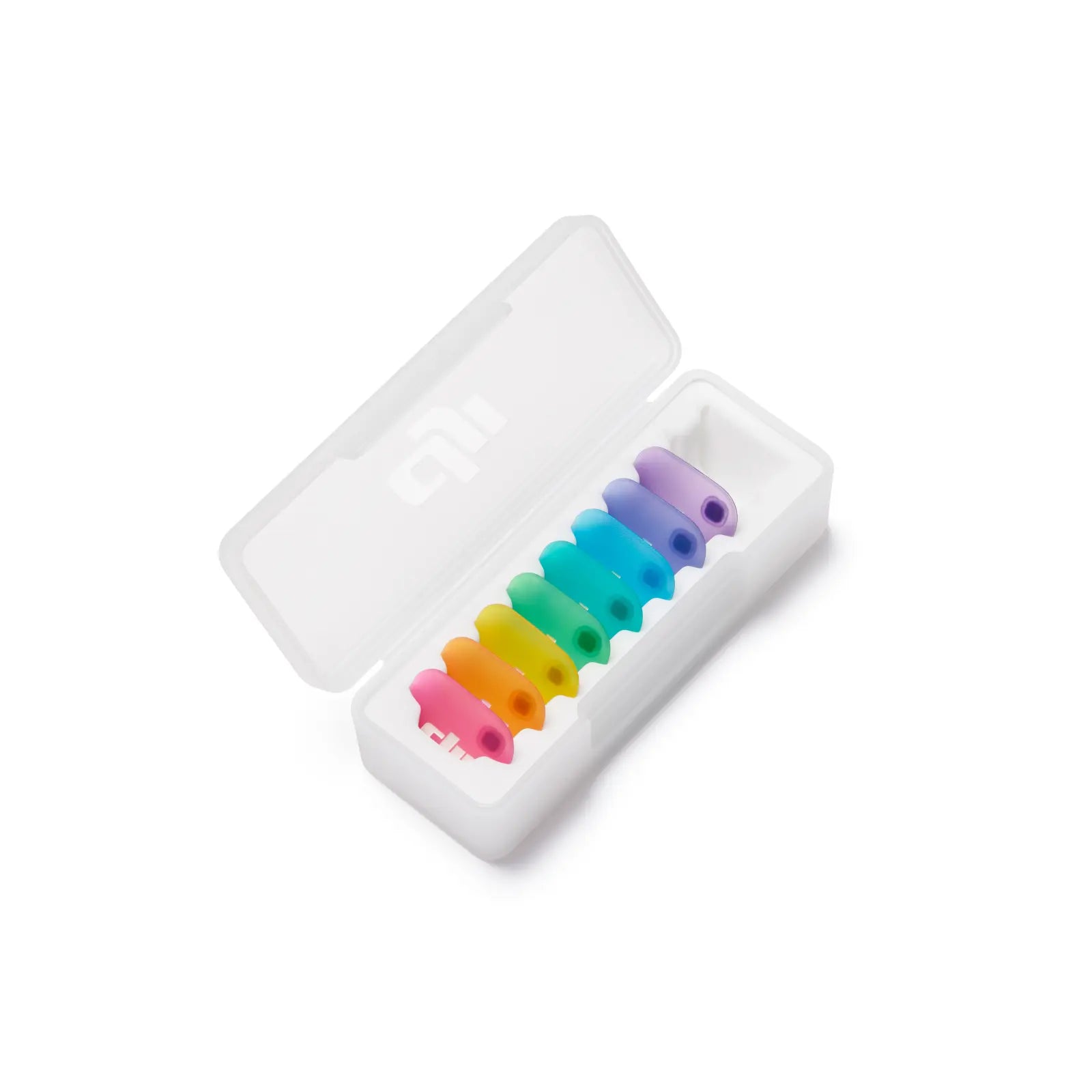 Colorful silicone band in a white case on a white background