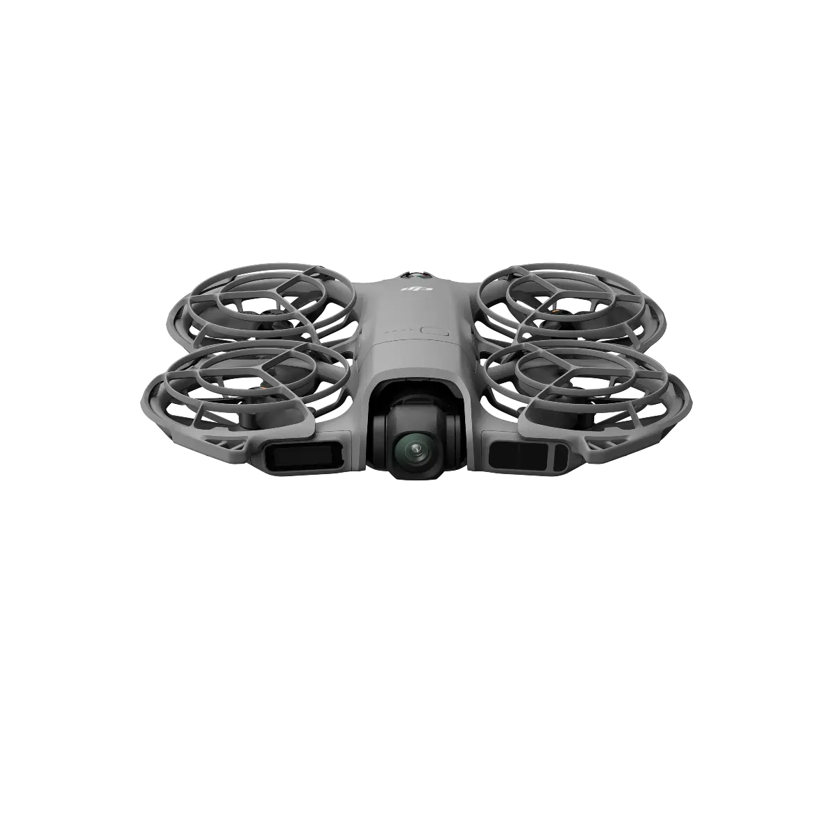 Gray drone with camera on a white background